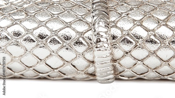 Obraz Close-up view of a metallic silver snake skin belt buckle.