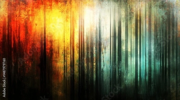 Obraz Colorful, textured abstract forest scene with vibrant hues.