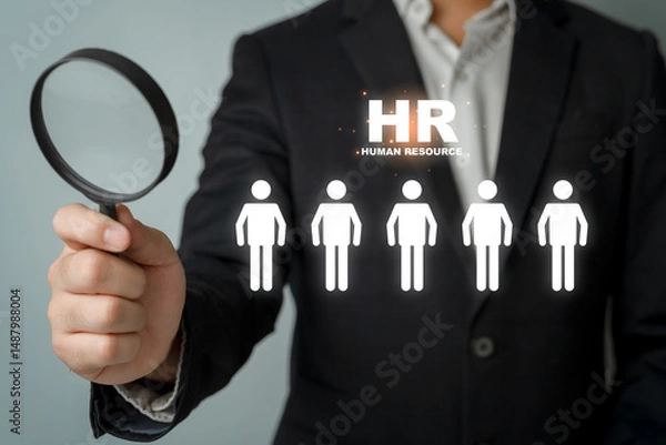 Obraz Human Resources Recruitment Search with Magnifying Glass Concept