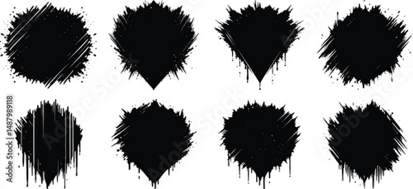 Fototapeta set of black ink splashes vector paint brush stroke, grunge line and white background
