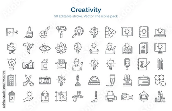 Obraz Creativity line icon pack. Creativity Stroke icon set. Editable Stroke icon
