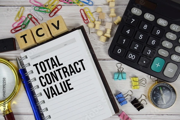 Fototapeta TCV - Total Contract Value acronym on notepad, Business and Financial concept