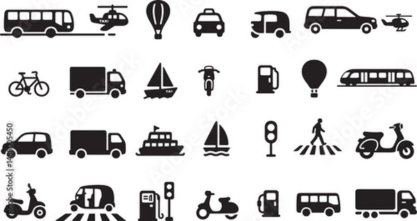 Fototapeta Comprehensive Collection of Transportation and Travel Symbols and Icons on white background.