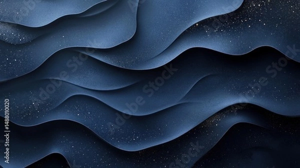 Fototapeta Abstract blue wavy background with gold specks