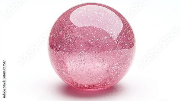 Fototapeta Pink glitter sphere on white background reflecting light