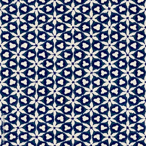 Fototapeta Native batik seamless watercolor artistic boho style colorful square pattern.