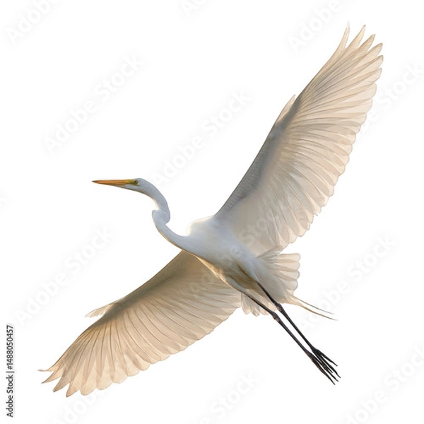 Fototapeta Great egret in flight isolated on a transparent background