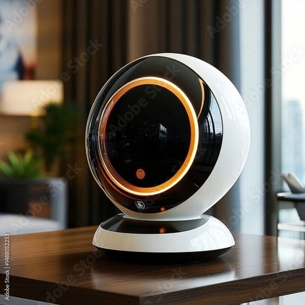Fototapeta Futuristic Smart Home Device Elegant Modern Design White Black Orange room glow decor table light   