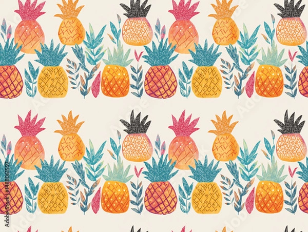Fototapeta seamless pattern with pineapple fruits 
