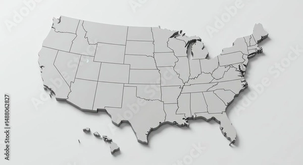 Obraz United States Map - 3D Rendered Minimalist