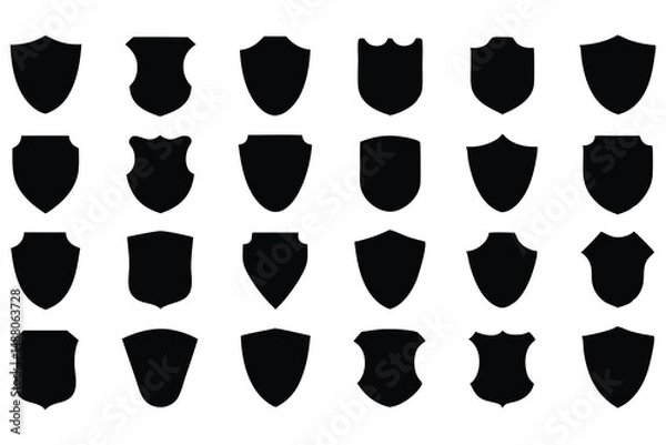 Fototapeta Collection of Black Shield Silhouettes in Various Styles