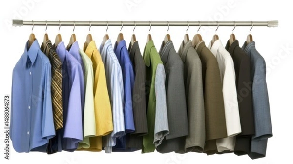 Obraz A Row of Colorful Shirts and Jackets Hanging on a Clothes Rail