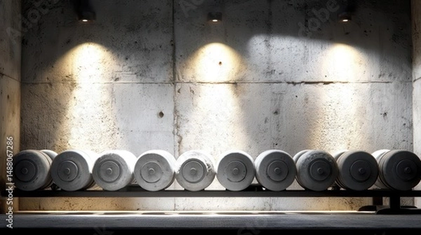 Obraz Gray dumbbells against concrete wall