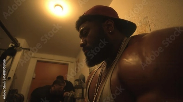 Obraz Man with strong physique in interior