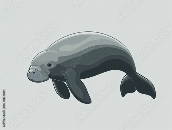 Obraz Illustration of a Swimming Manatee in a Simple Style Design