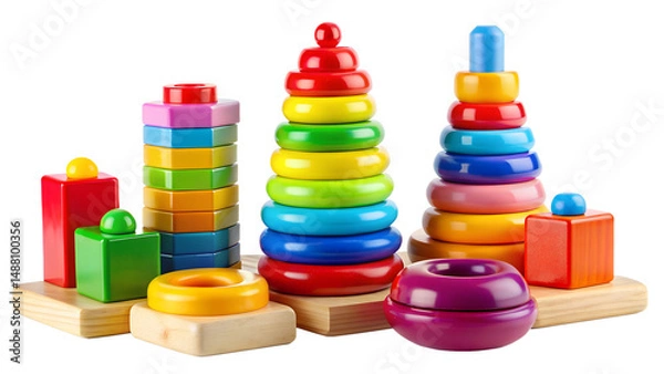 Fototapeta plastic vibrant colorful  toy blocks isolated on white background. PNG Transparent file type with high definition quality And vibrant color grading Available.