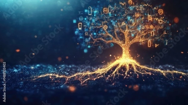 Obraz Digital Tree of Knowledge: A Symbol of Data Growth and Interconnection