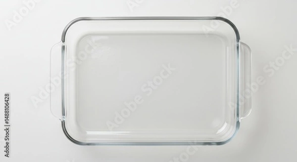 Fototapeta Empty Clear Glass Baking Dish Isolated on White Background