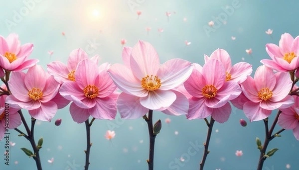 Fototapeta Delicate pastel-colored blossoms forming a continuous motif, nature, seamless
