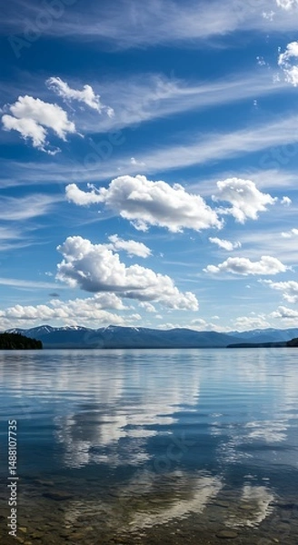 Obraz Beautiful Cloudscape Reflected in Calm Waters on a Sunny Day