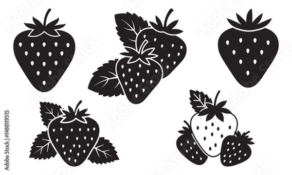 Fototapeta Garden strawberry fruit or strawberries flat color vector icon for food apps and websites