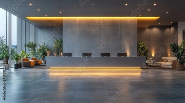 Obraz Modern Reception Area with Stylish Furniture and Ambient Lighting