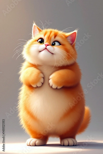 Obraz Cute chubby cartoon cat standing