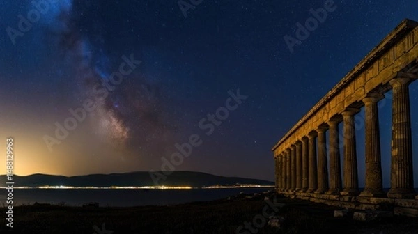 Obraz Milky Way Galaxy over Ancient Ruins at Night