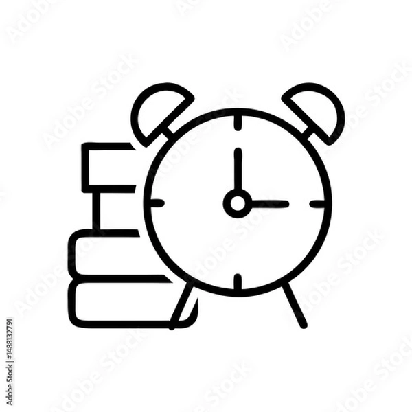 Fototapeta Alarm clock and heavy books icon in black and white style, symbolizing academic stress