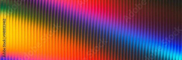 Obraz Futuristic ribbed texture with fractal glass effect and smooth fluted vertical lines of rainbow neon gradient. Bold and dynamic design blending bright colors and geometry visuals. Vector illustration