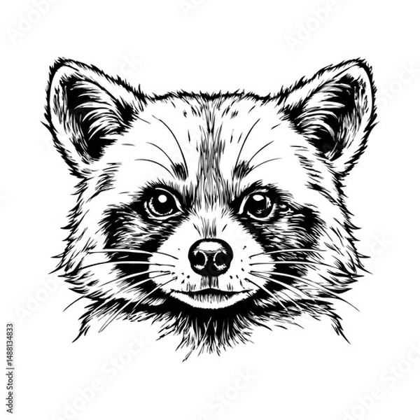 Obraz Raccoon face close-up in detailed hand-drawn vintage engraving style