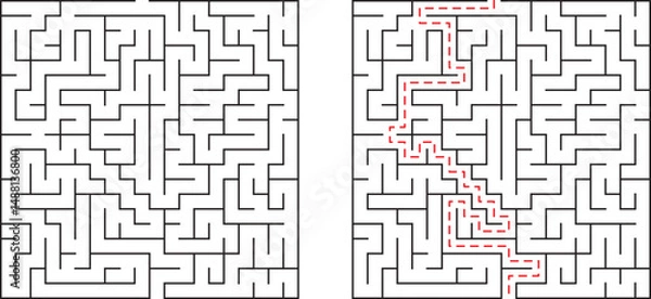 Obraz Complex maze with solution illustrating problem solving and pathway navigation clearly defined