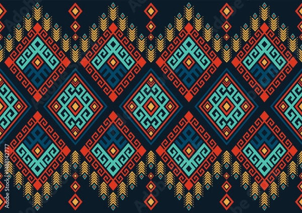Fototapeta Native geometric ethnic pattern vector dark tone background graphic design for clothing, home decoration, carpet, fabric. Traditional border graphic eps10 vector.