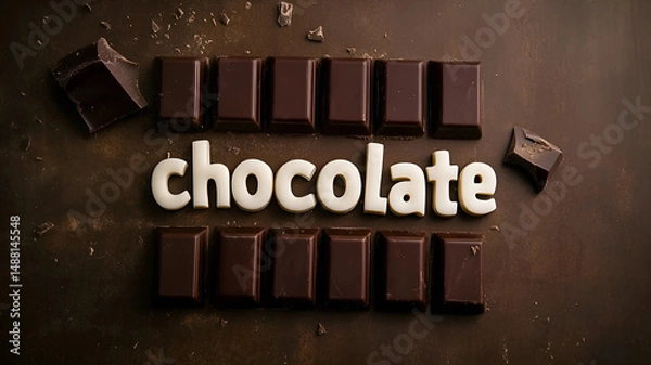 Obraz Chocolate bars arranged in rows with the word chocolate in the middle