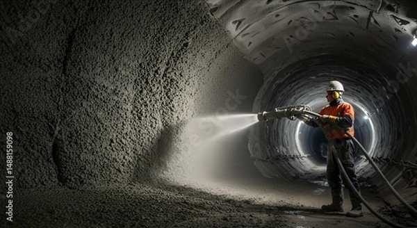 Obraz Tunnel Construction: Worker Spraying Concrete