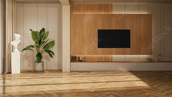 Fototapeta Large luxury modern bright interiors Living room mockup illustration 3D rendering image