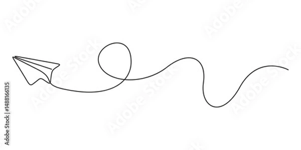 Fototapeta Paper plane continuous one line drawing. Single line art paper plane and minimalist style isolated outline vector illustration