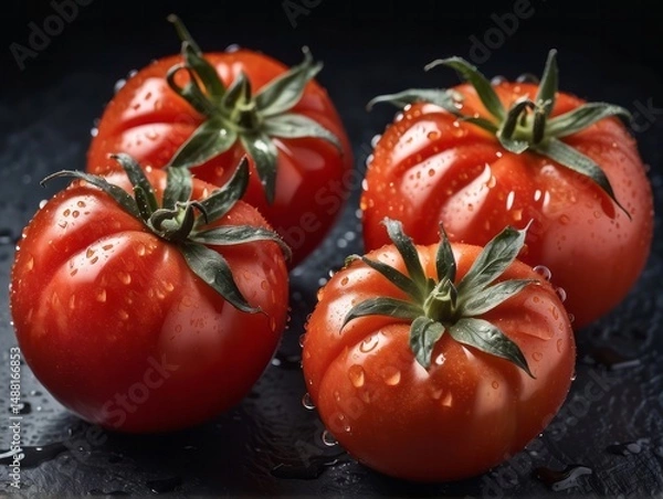 Obraz close-up image of a beautiful tomatoes fruit with water droplets