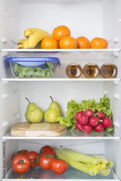 Obraz Open fridge full of fresh fruits and vegetables