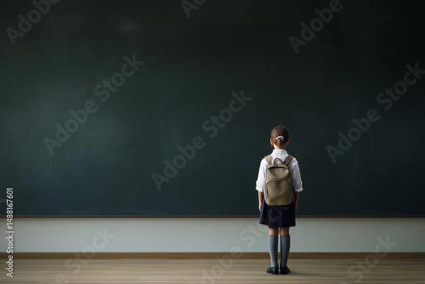 Obraz Student in School Uniform Standing in Front of Blackboard