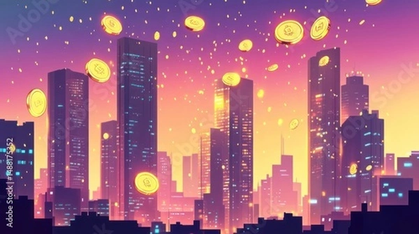 Obraz Golden Cityscape: A Digital Art of Wealth and Prosperity
