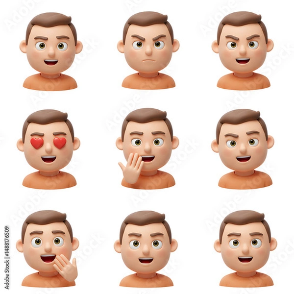 Fototapeta Cartoon character faces set with various expressions