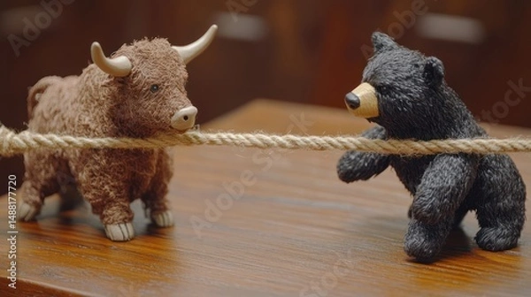Obraz Bull and Bear Tug-of-War: A Symbolic Showdown of Market Forces