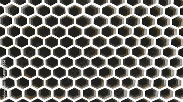 Obraz White honeycomb grid with soft shadows and cream tones. For eco, nature, clean background, organic or cosmetic branding, web, app.