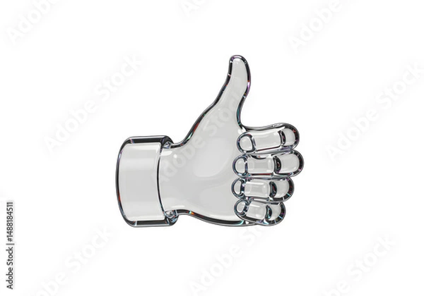 Fototapeta 透明なガラスの手 親指を立てる 肯定的なジェスチャー 光沢感