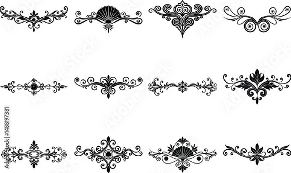 Fototapeta Graphic elements for design vector set. Classic, luxury, greeting cards, wedding invitations, royal certificates and graphic design