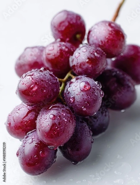 Obraz Fresh, vibrant grapes with water droplets, arranged on a clean white surface