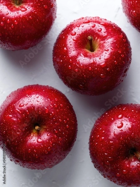 Obraz Fresh, vibrant apples with water droplets, arranged on a clean white surface