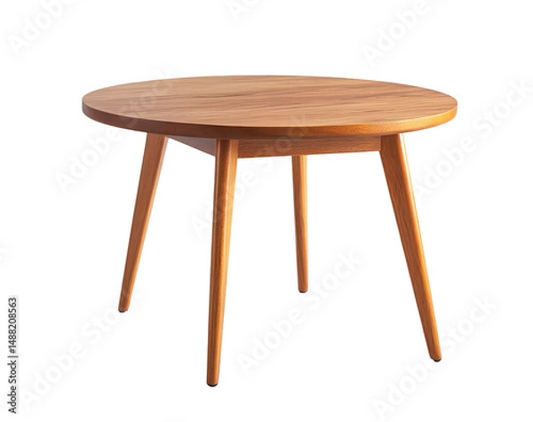 Fototapeta Minimalist Solid Oak Round Table – Four-Leg Coffee Table on Transparant Background