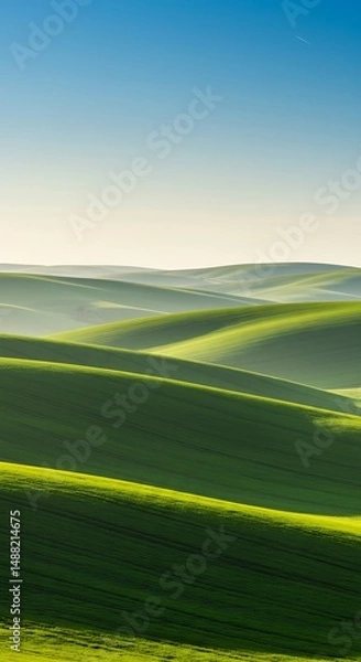 Obraz Rolling Green Hills Under A Clear Blue Sky Landscape